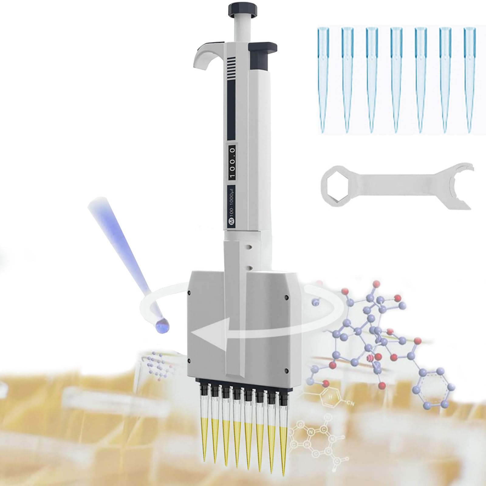 Pipetas De Muestreo Multicanal Ajustables Manualmente, Rango Ajustable/Ventana Digital, para Tiras De Laboratorio/Filas De Microtubos/Microplacas,8channel-5-50μl