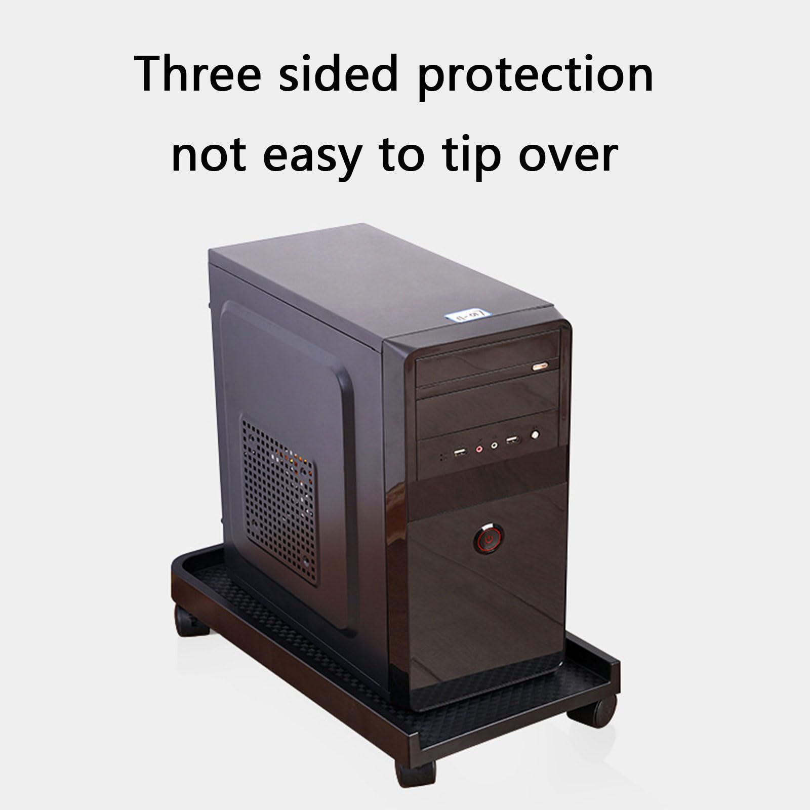 Soporte universal para CPU con dos ruedas bloqueables y base elevada para evitar salpicaduras de agua