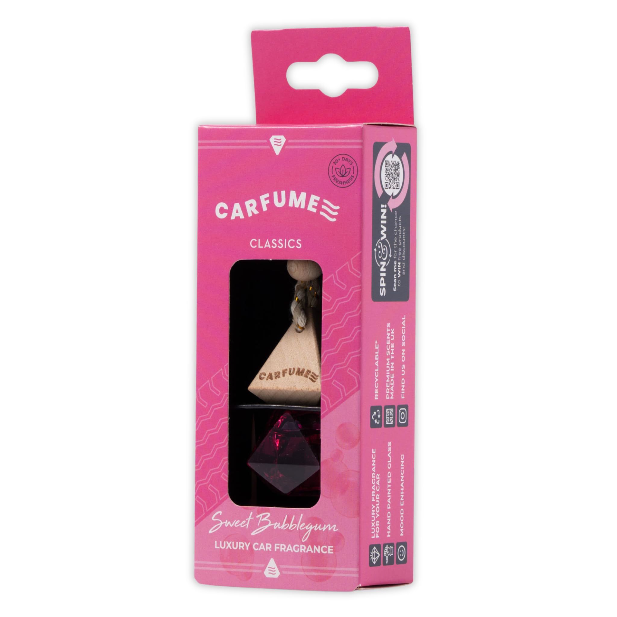 Carfume Classic Sweet Bubblegum Car Air Freshener | Premium Candy & Fruit Fragrance | Luxury Unisex Recyclable Scented Diffuser - Odour Eliminator - UK Made Car Accessories