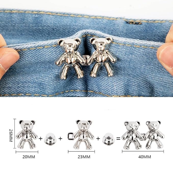Image of YEKDA Denim Button Kit - 2 PCS Assorted Jeans Buttons for Quick Fix & DIY Adjustment - No-Sew Snap-On Metal Buttons for Pants, Skirts, Shorts - Easy Waist Size Control (Metal Butterfly & Teddy)