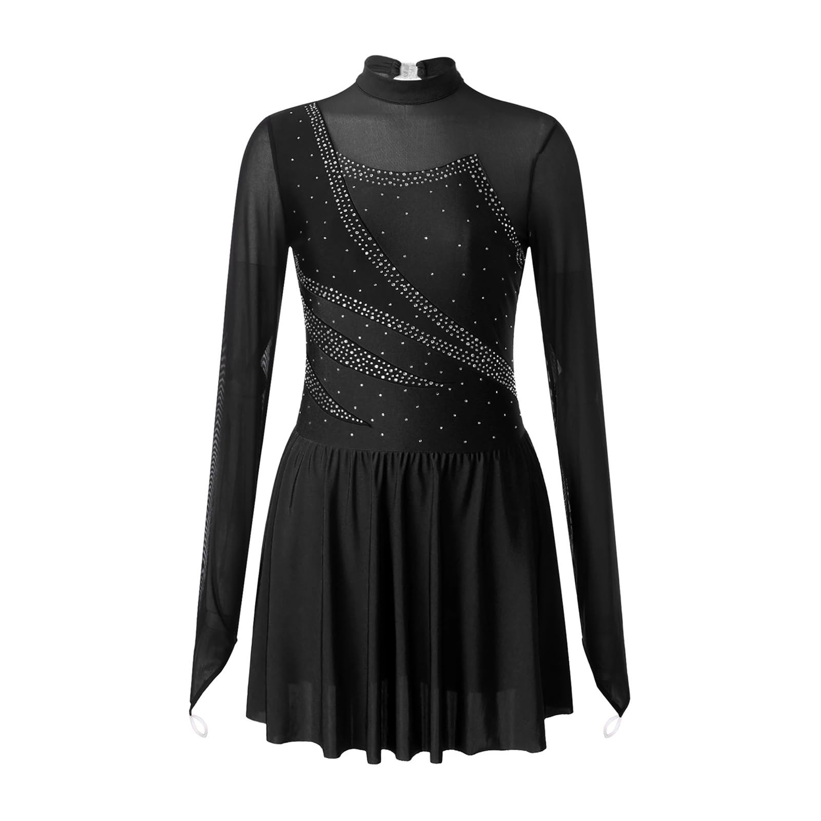 Damen Eiskunstlaufkleider Performance Strass Ballett Tanz Trikot Kleid Transparentes Netz Langarm Eislaufen Kostüme FüR MäDchen Und Damen