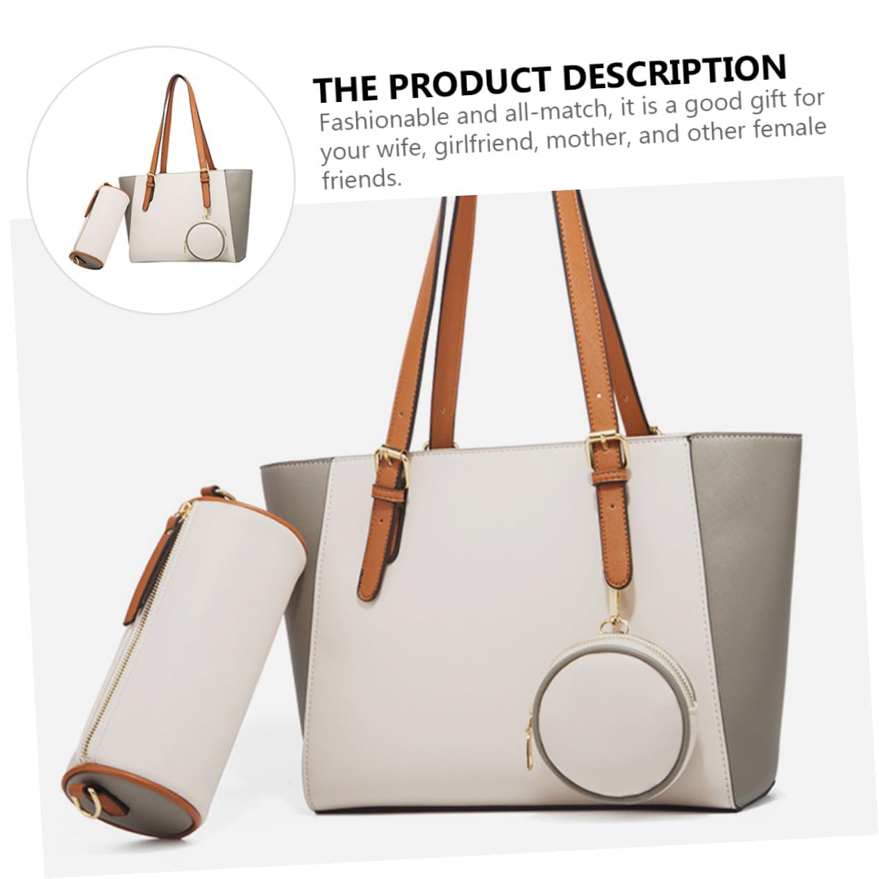 Bolso de Mano de Gran Capacidad Blanco PU para Mujer, Hombro