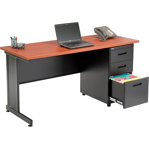 Miniatura 3 de Global Industrial Escritorio de oficina de 60 pulgadas de ancho x 24 pulgadas de profundidad con 3 cajones, cereza