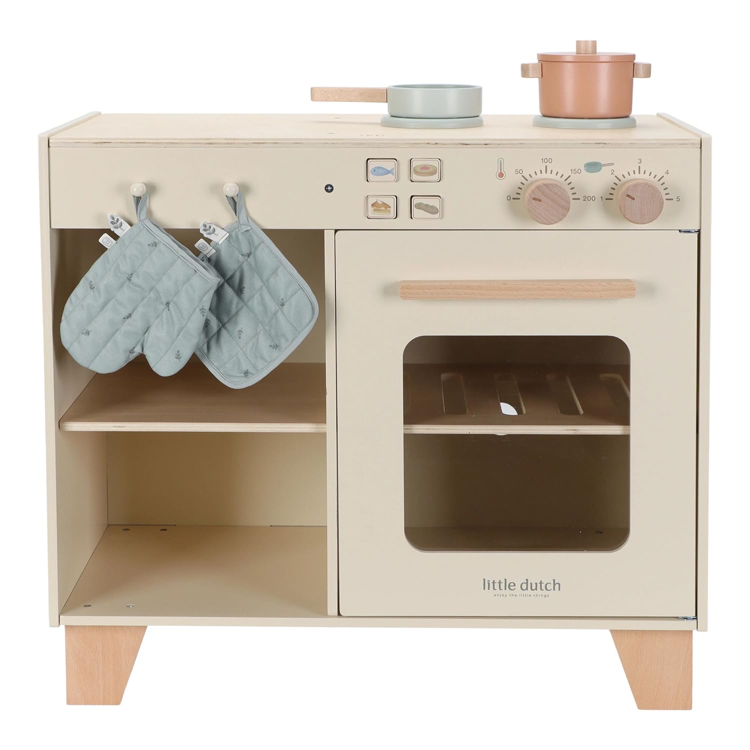 Little Dutch Kinderküche Spielküche aus Holz inkl. Töpfe und Topflappen - beige