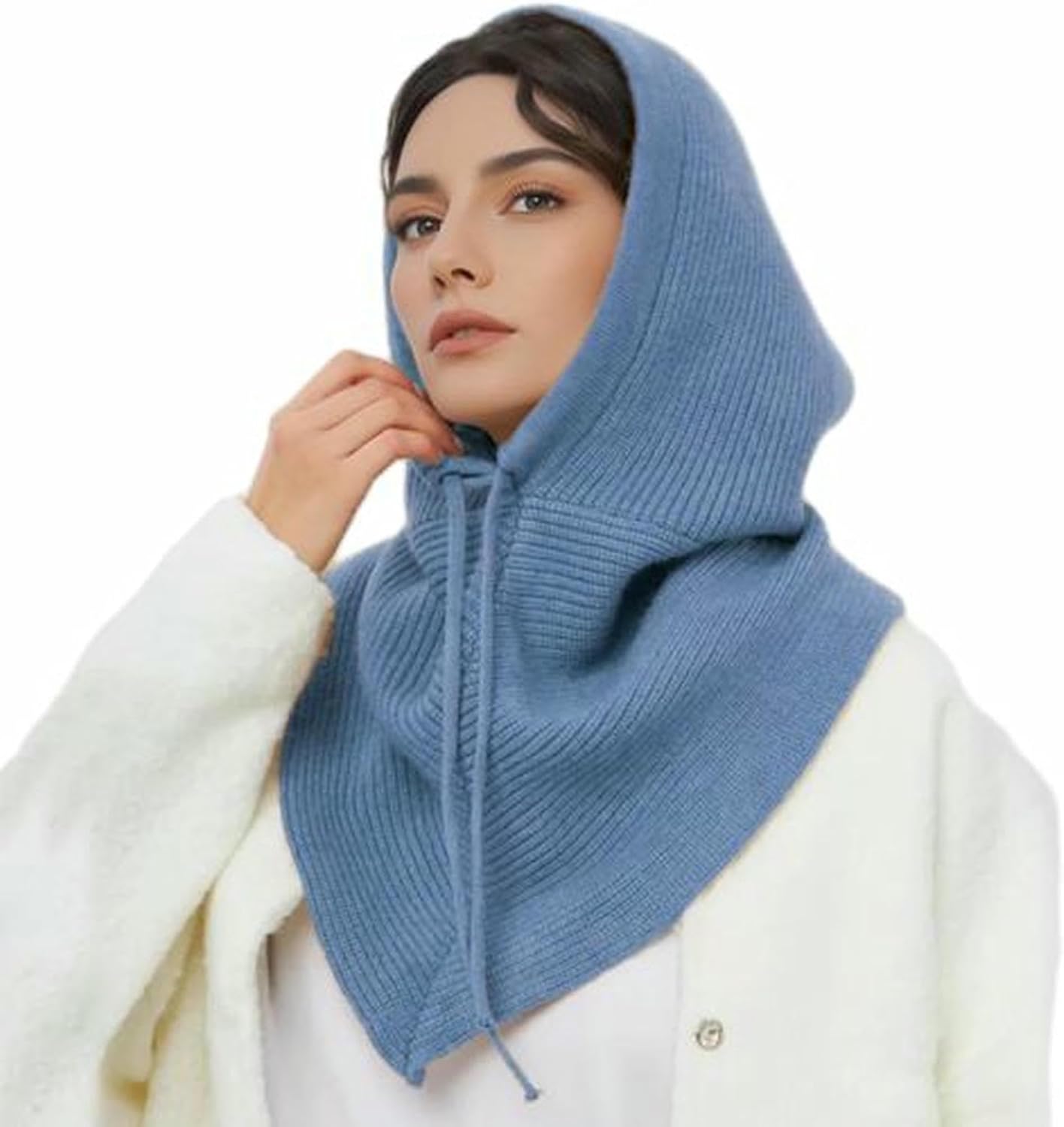 Women's Winter Balaclava Scarf, Knitted Hooded Outdoor Warm One-Piece Neck Gaiter Soft and Comfortable