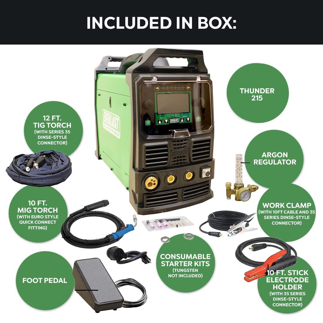 Everlast THUNDER 215 MIG TIG Stick 200amp 110v/220v Multi Process Welder