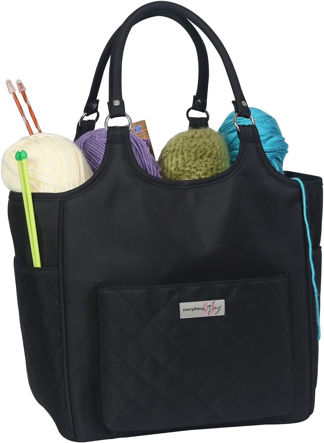 Everything Mary Deluxe Yarn Knitting Crochet Organizer Bag, Black - Storage Holder for Needles & Crocheting Accessories - Large Craft Caddy for Supplies - Needle & Hook Organizers Case