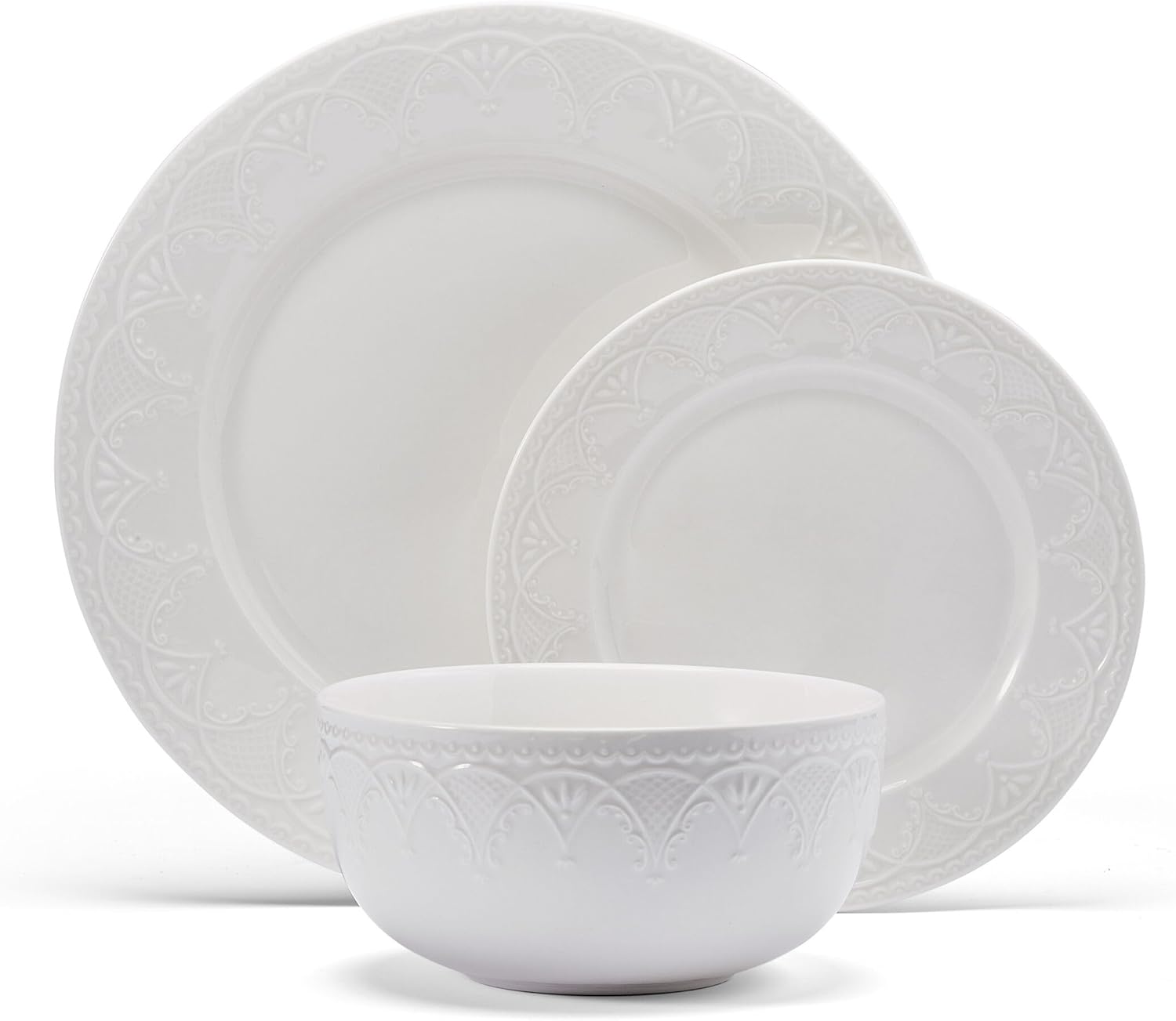 Pfaltzgraff Esmerlda White 24 Piece Plate Bowl Dinnerware Set, Service for 8