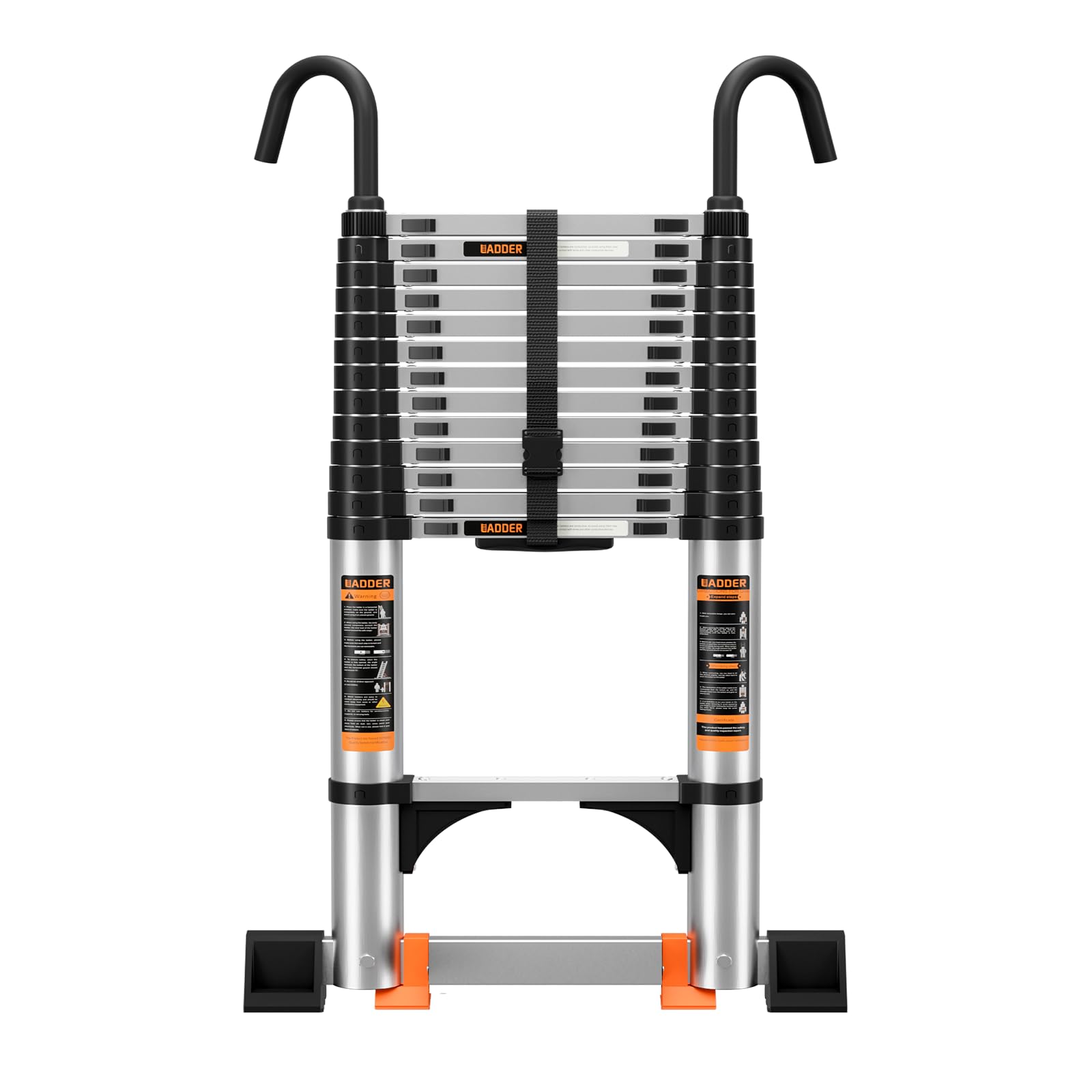 Telescoping Ladder,12.5FT Aluminum Multi-Purpose Collapsible Ladder with Stabilizers and Hooks,Jiashche Portable Extension Ladder for RV or Outdoor Work Silver,330lb Max Capacity