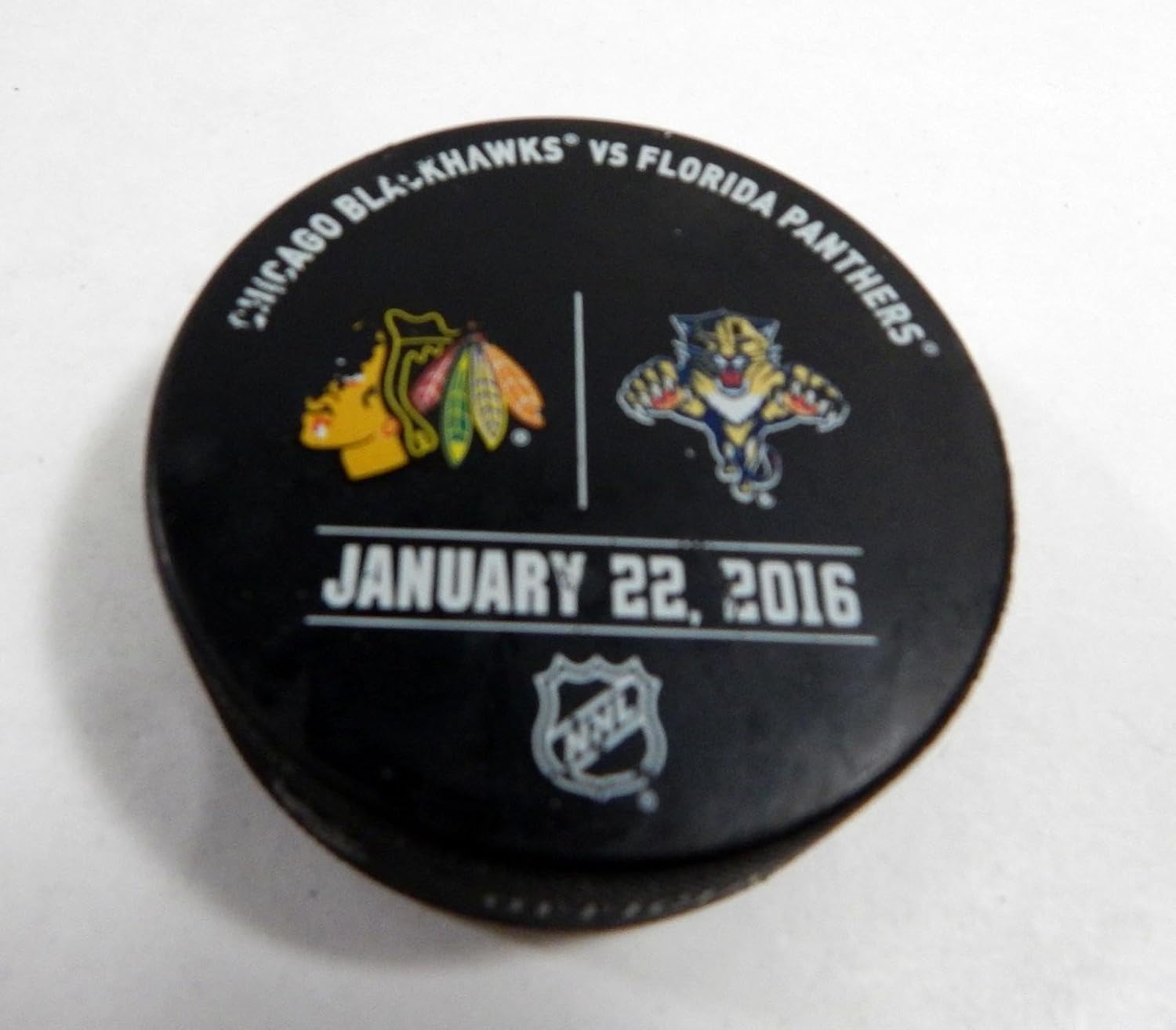 2016 Florida Panthers Chicago hawks Game Used WarmUp Puck Limited 8 of 100 - NHL Unsigned Game Used Pucks