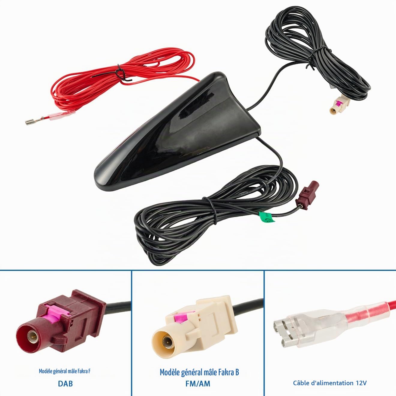 Vecys Dab Dab + Antenne Voiture Aileron Requin Radio FM/AM Amplificateur Signal Antenne Fakra F à Fakra B Connexion Toit Voiture Stéréo Numérique 5M RG174 Câble Véhicule Radio