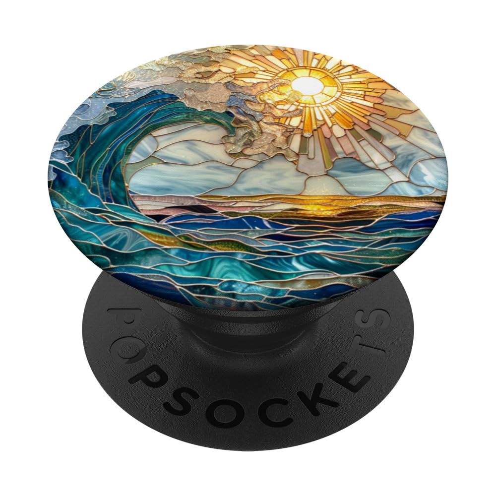 Waves and Sun Rays Stained Glass PopSockets Adhesive PopGrip
