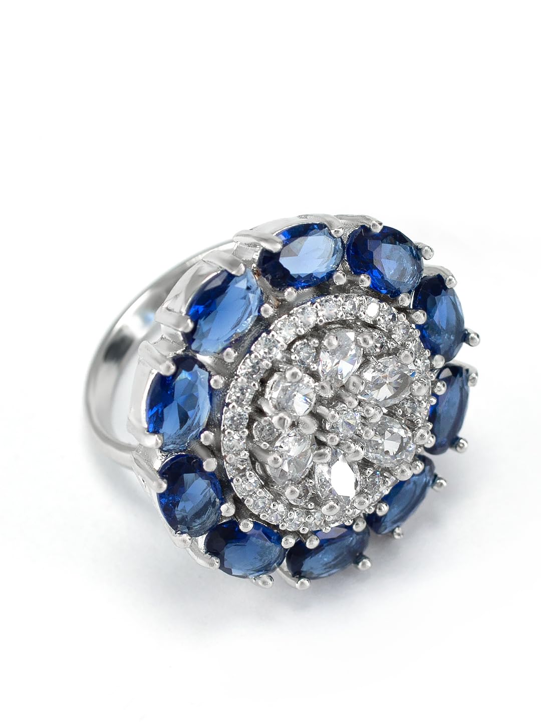 PRIVIU Studio German Silver Adjustable Blue Sapphire/Stone & AD Studded Cocktail Finger Ring for Women and Girls (B0D2J49BGD) Amazon Price History, Amazon Price Tracker