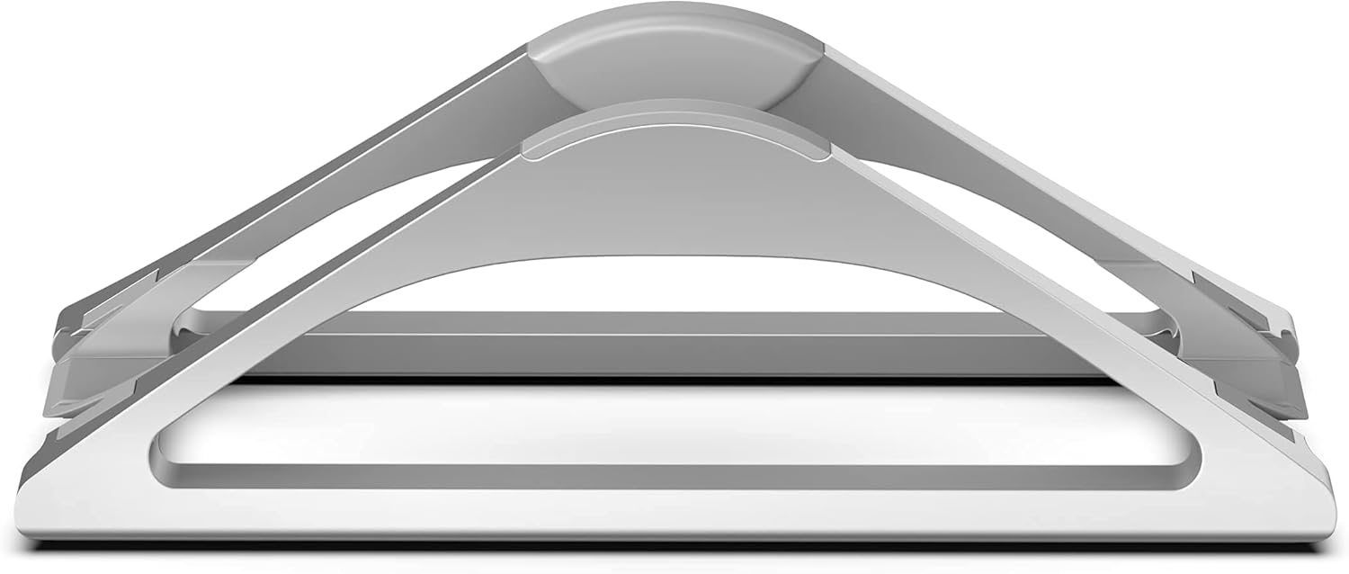 HumanCentric Vertical Laptop Stand for Desks in Silver Color, Upright Adjustable Holder to Dock Apple MacBook Stand, and Other Laptops to Organize Work & Home Office, Automatic Grip