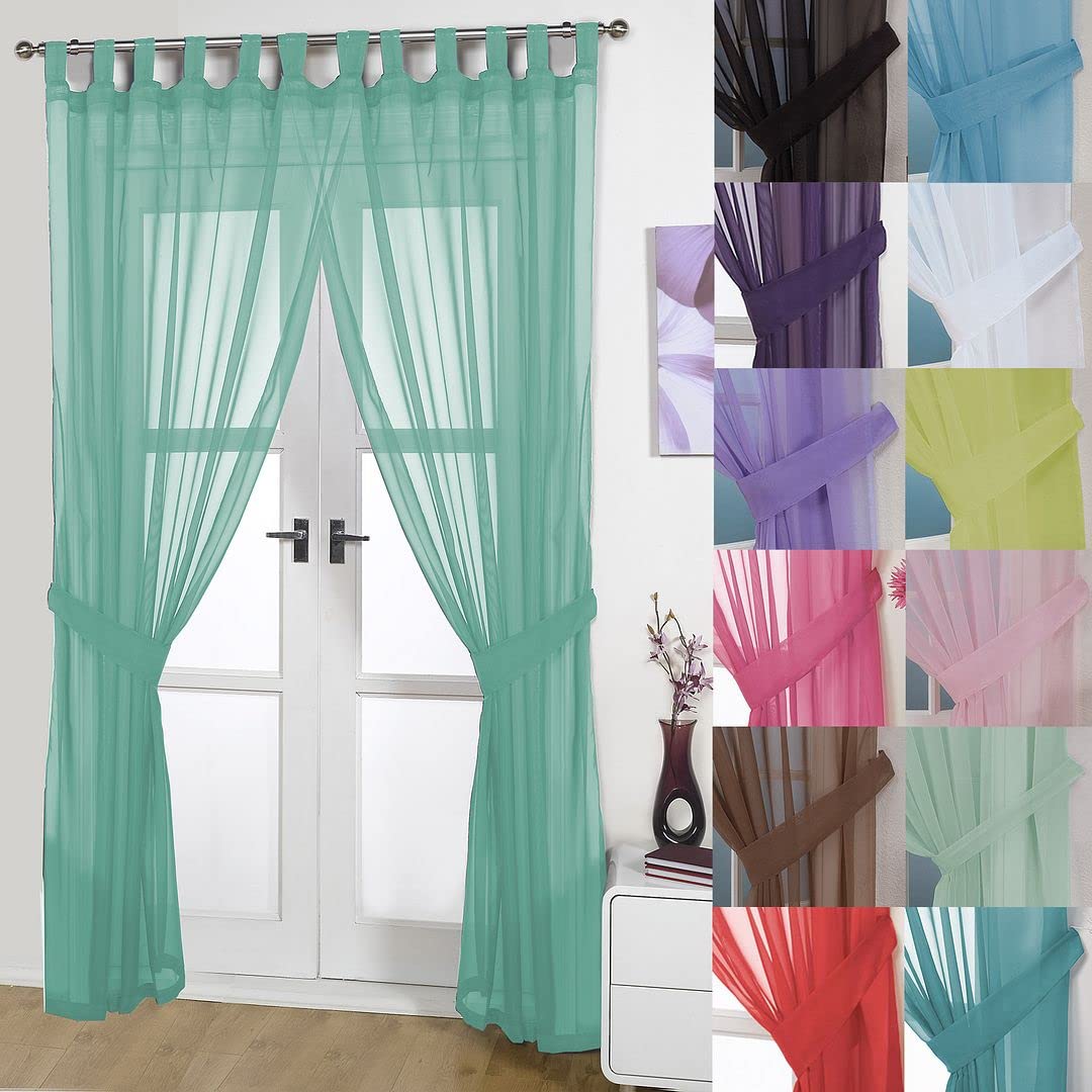 John Aird Pair Of Woven Voile Tab Top Curtain Panels. Tiebacks Included (Pastel Green, 58" Wide x 72" Drop) — image 1