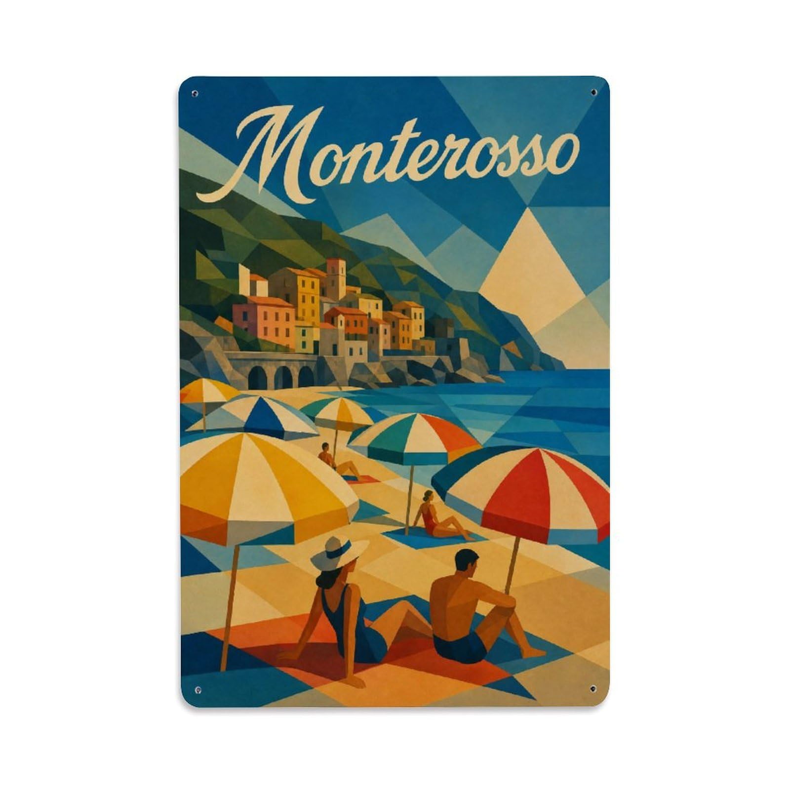 Huiyhb 8X12inch(20X30cm) Vintage Travel Monterosso Parasols Beach Umbrellas Summer Italy Metal Tin Sign