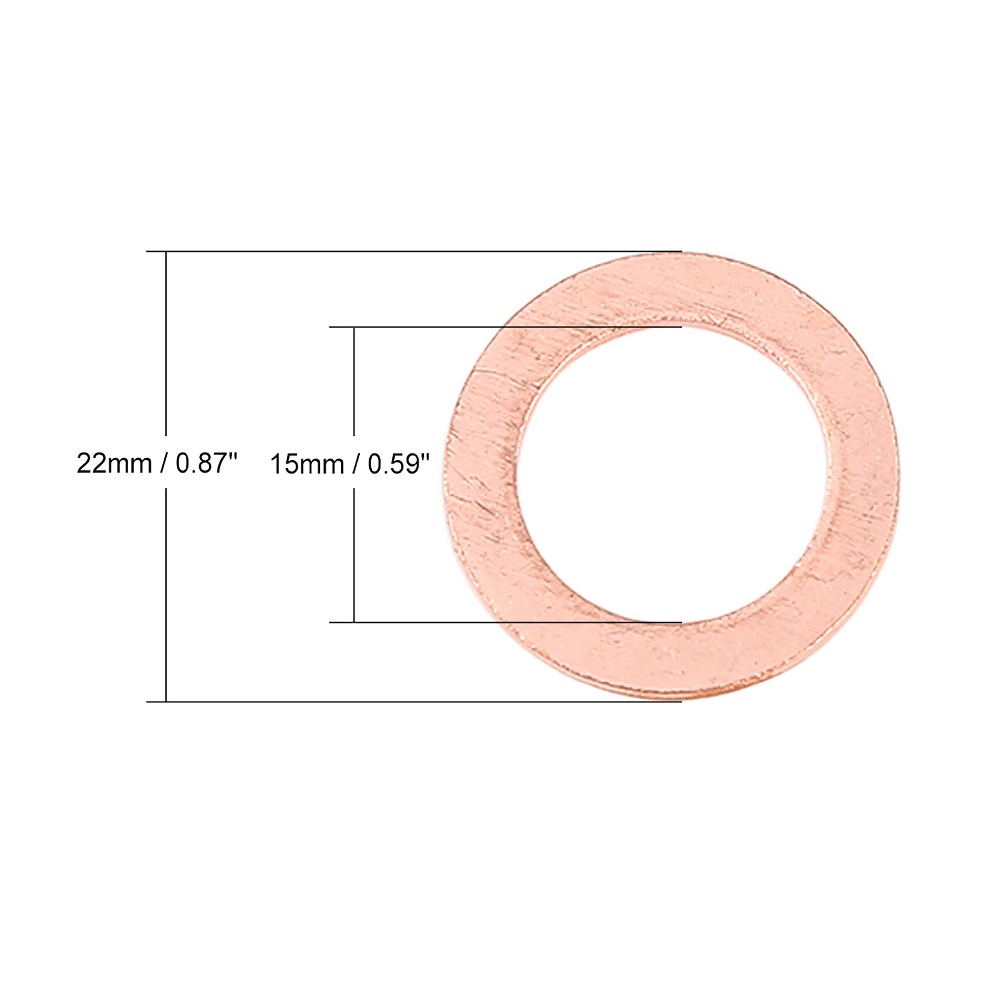 X AUTOHAUX 5pcs Copper Washer Flat Sealing Ring Spacer for Car 15 x 22 x 1.5mm, Rose Gold Tone, 15*22*1.5mm - Image 2