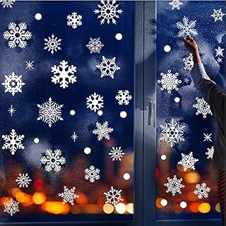 9 Sheet Snowflake Window Stickers Christmas Snow Stickers in PVC Christmas Glass Stickers Static Adhesive Snowflake Sticker Removable Christmas Decorations for Windows Winter Festival Xmas, White