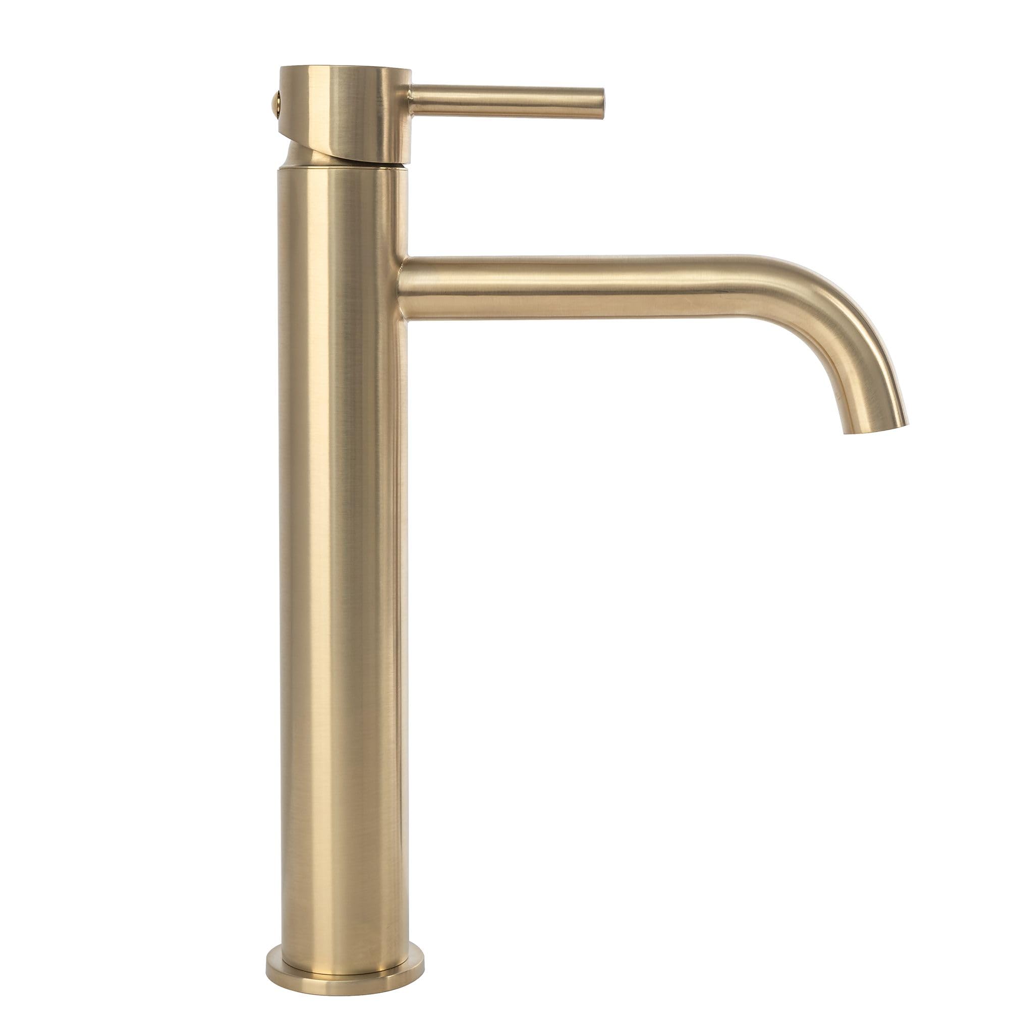 REA Grifo de baño Mezclador de Lavabo Grifo Monomando para baño Altura 28 cm Grifo de Acero Inoxidable Dorado Mate