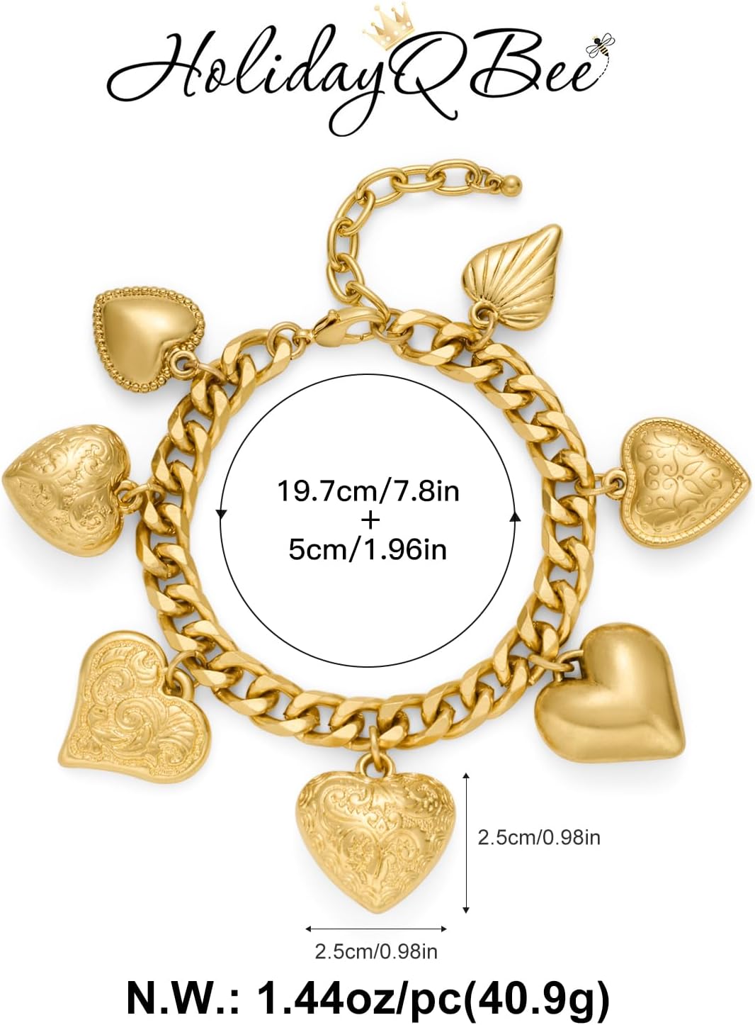 Gold & Silver Heart Chain Link Bracelets For Women - Image 7