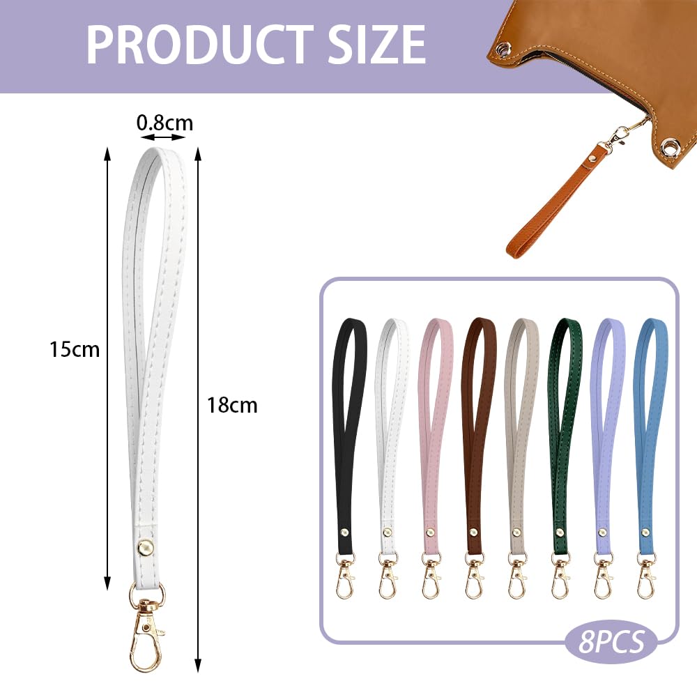 8 Piezas Correa de Muñeca Cordón de la Correa de Muñeca de Piel de Repuesto Bolso de Mano Llavero Portátil de Cuero Bolsas de Mano Accesorio Adecuado Llavero Monedero Bolsa de Bricolaje