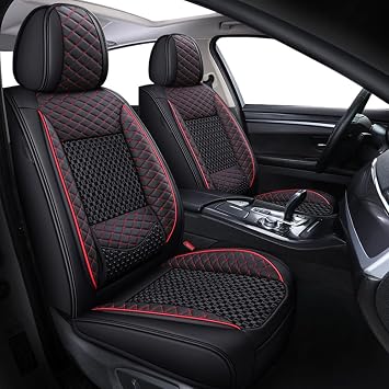 2 PCS Universal Ice Silk Faux Leather Car Seat Covers Front Pair, Front Car Seat Cover Black Red