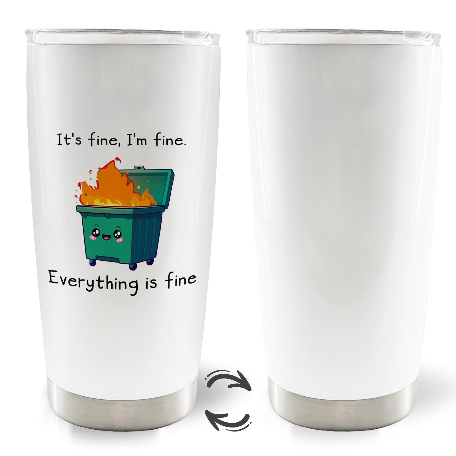 MOTERMATE Im Fine Everythings Fine Funny 20oz Travel Coffee Mug Tumbler Dumpster Fire Inspirational Sarcastic Gifts Dumpster Fire