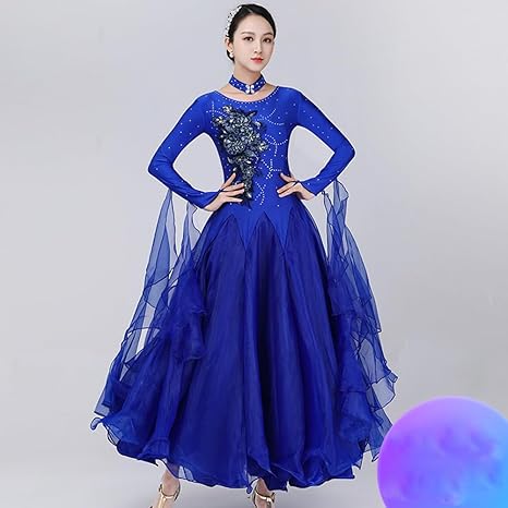 社交ダンスドレス 青系 花柄刺繍　CS シーズ購入 社交ダンスドレス 青系 花柄刺繍CS シーズ購入