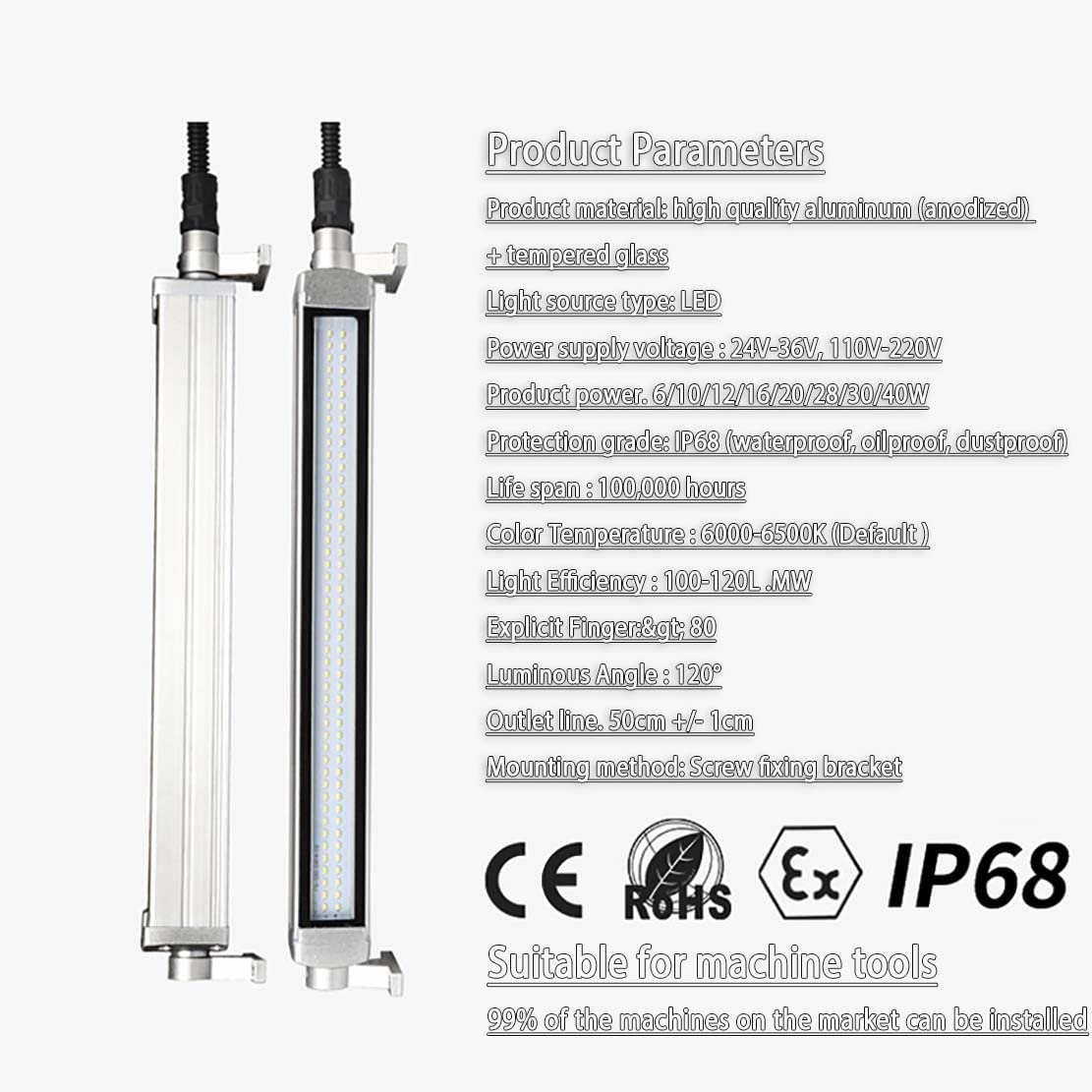 AC24-36V Przemysłowa lampa LED Tube IP68 Wodoodporna lampa robocza, przeciwwybuchowe oświetlenie sprzętu z podstawą obrotową 360°, do oświetlenia przemysłowego (rozmiar: 6 W)