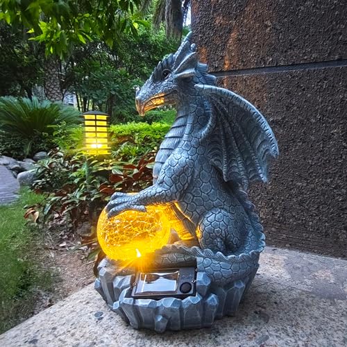 Yardancer Dragon Solar Garden Statues Outdoor Decoration with Magic Orb,Dragon Figurine Solar LED Lights Lawn Décor,Outside Statue Ornament for Patio, Balcony, Yard,Unique Gifts for Mom Grandma
