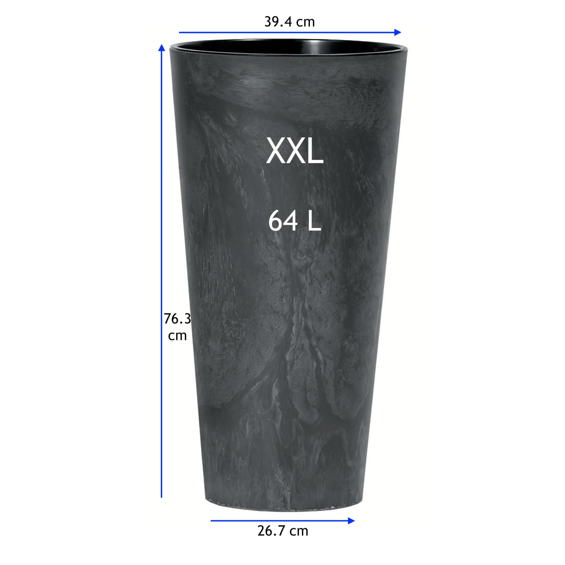 MELTOM Pflanzkübel Slim Blumenkübel Betoneffekt aus Kunststoff MIT Behälter (Anthrazit, XXL - 76 cm)
