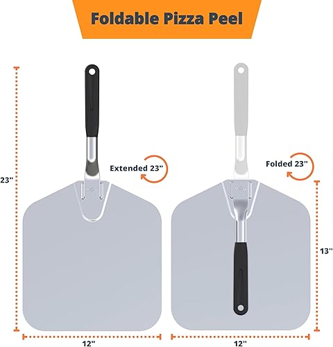 Miniatura 3 de BBQSTAR Pala de pizza de 12 pulgadas, pala de aluminio para pizza con mango plegable, pala ligera para horno de pizzaparrillas, accesorio de pizza