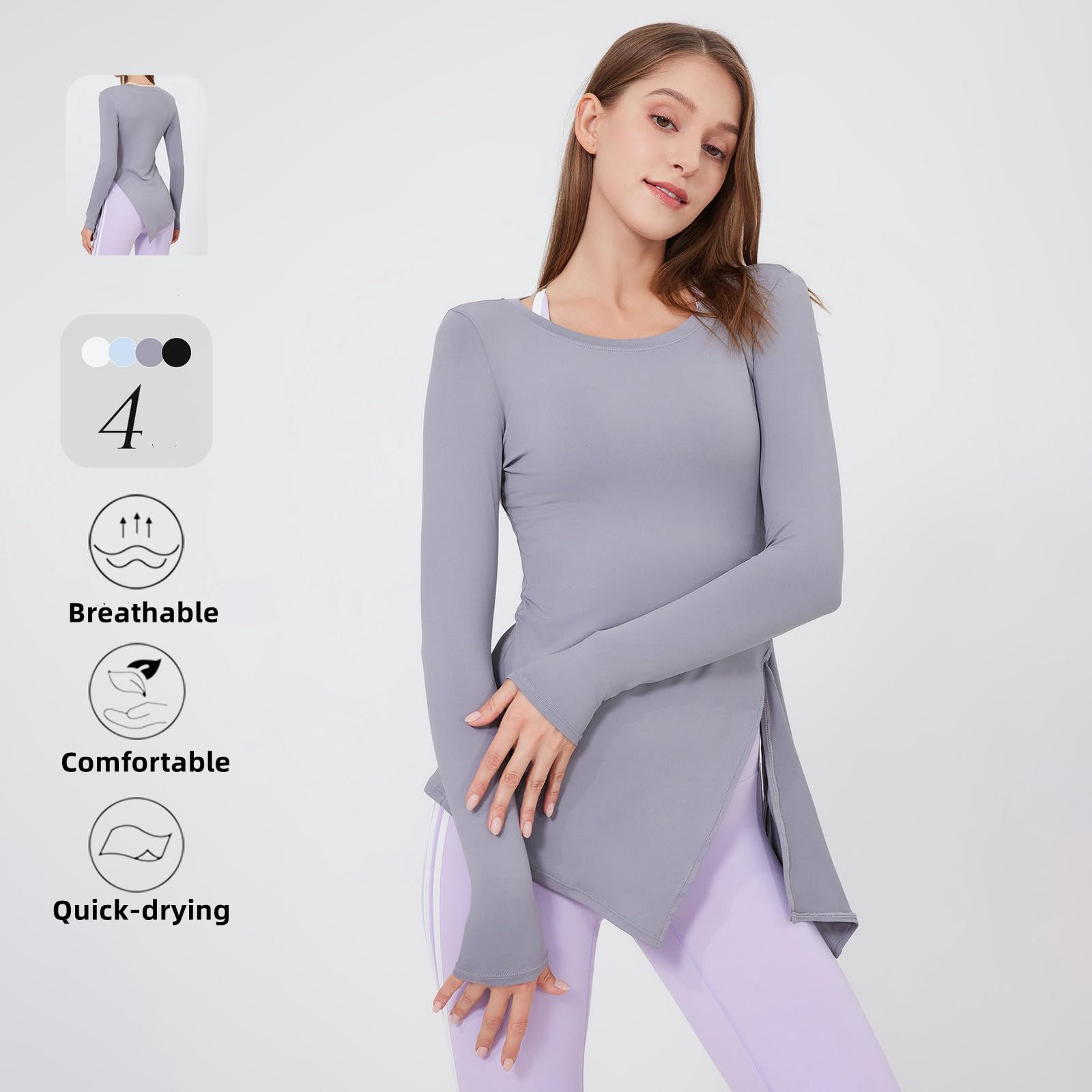Koszulka damska slim fit z długim rękawem – szybkoschnąca koszulka do biegania i jogi, lekka odzież sportowa na świeżym powietrzu, kolor czarny
