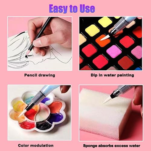 Miniatura 5 de JUNQIU - Juego de pintura de acuarela, 48 colores en caja portátil, juegos de acuarela, pinceles, bolígrafos de pincel de agua, papeles de acuarela