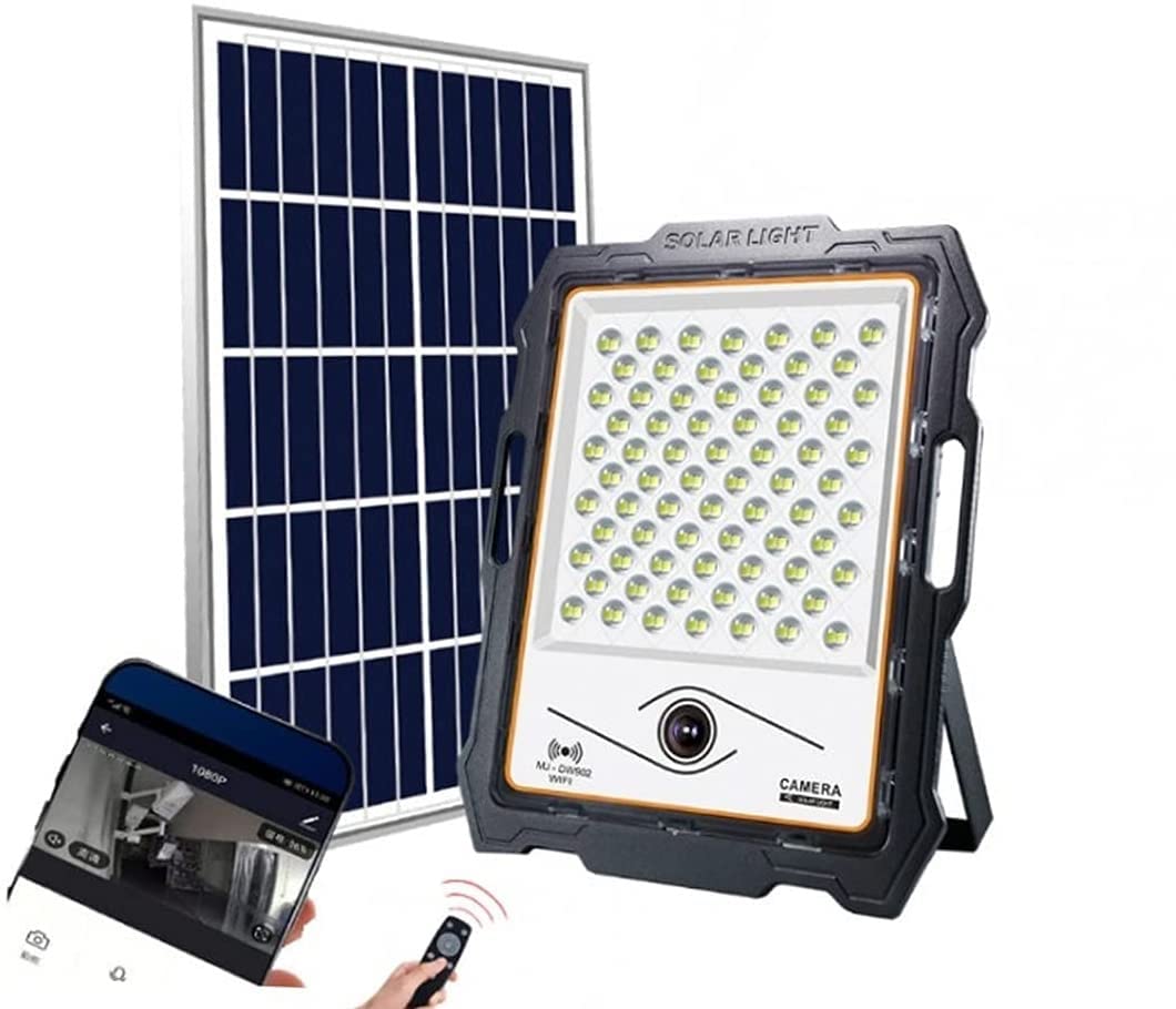 Faro LED Esterno con Pannello Solare e Telecamera Sorveglianza WIFI 1080p. Luce Bianca 6000K in Alluminio Impermeabile IP67 Energia Fotovoltaica Illumina tutta la notte (100)