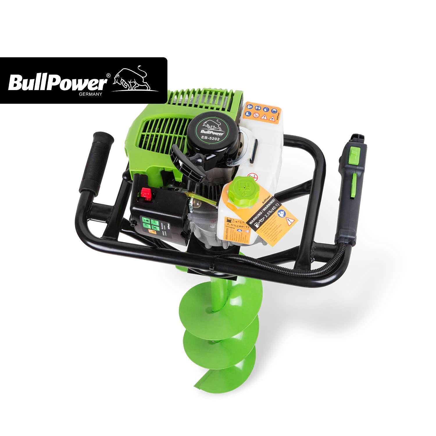 BullPower EB-5202 Benzin Erdbohrer 52ccm Erdbohrgerät Erdlochbohrer Pfahlbohrer 10cm + 15cm + 20cm