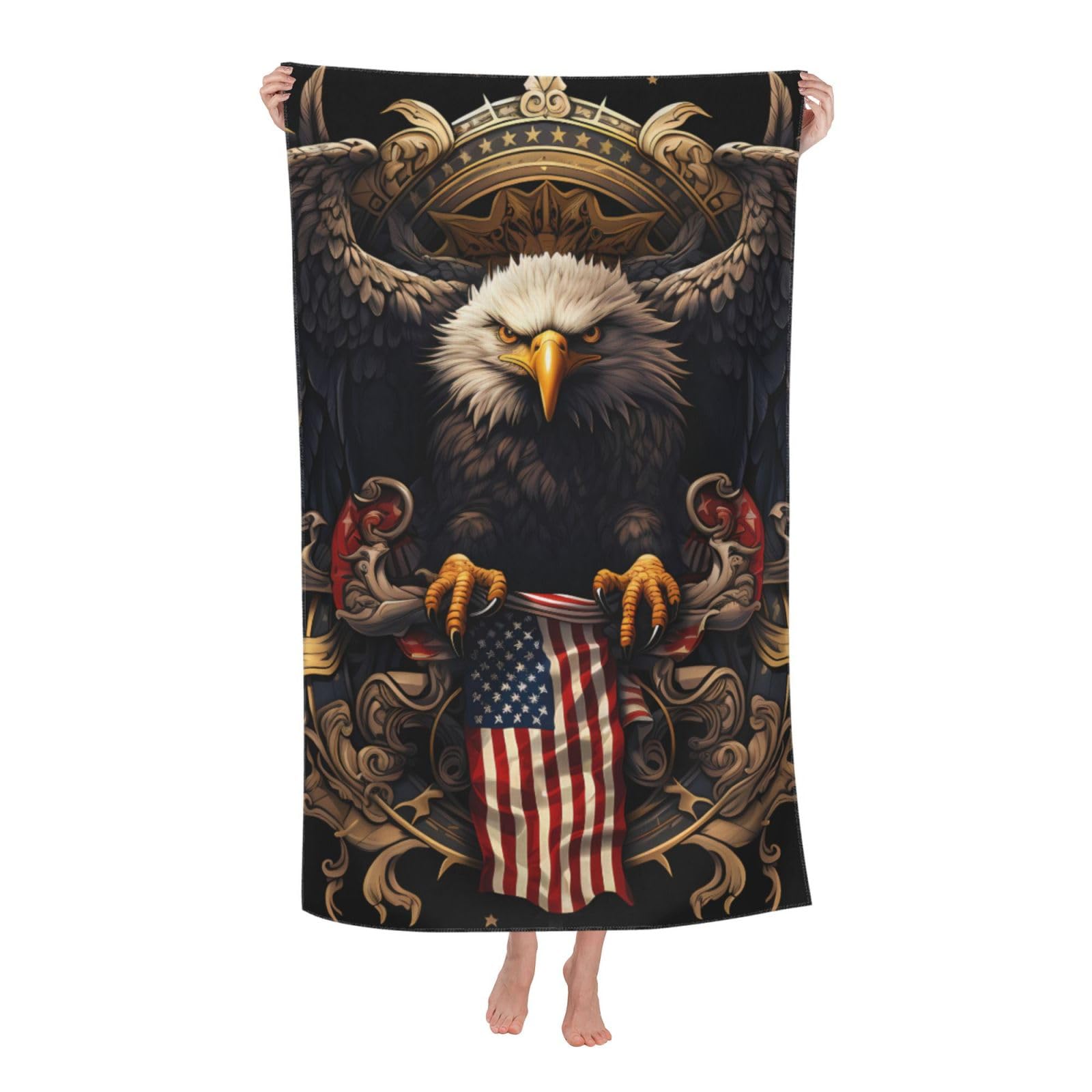 LSRCPD Beach Towel American Bald Eagle Flag Microfiber Beach Towels Blanket Oversized Tropical Big Extra Large XL Pool Towels Quick Dry Sandproof for Women Girls Kids