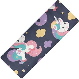 Cartoon Cute unicorns Purple printed yoga mat non toxic natural rubber non slip,Thick 1 mm with bag tapete para ejercicio 71x26 inches for women
