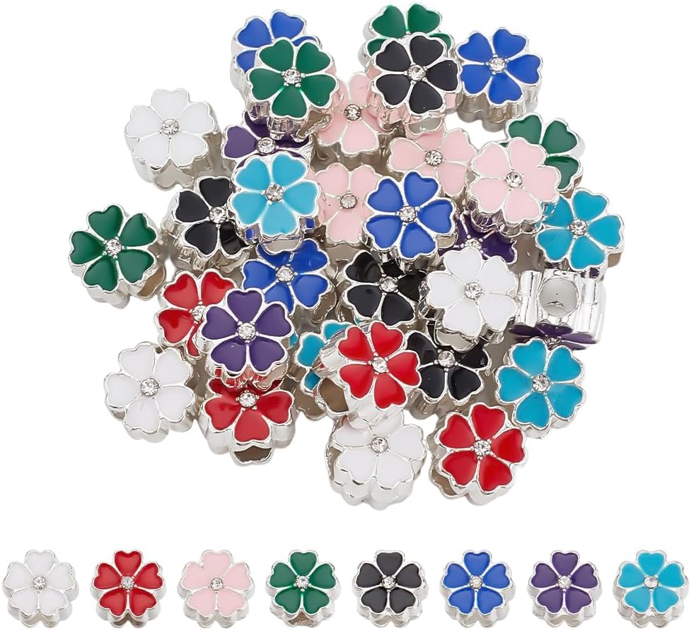PH PandaHall 32PCS Flower Enamel Beads, 8 Colors Alloy Loose Metal Beads Craft Beads Spacers for Valentine Friendship Bracelets Necklaces Earring Jewelry Making Christmas Tree Ornament