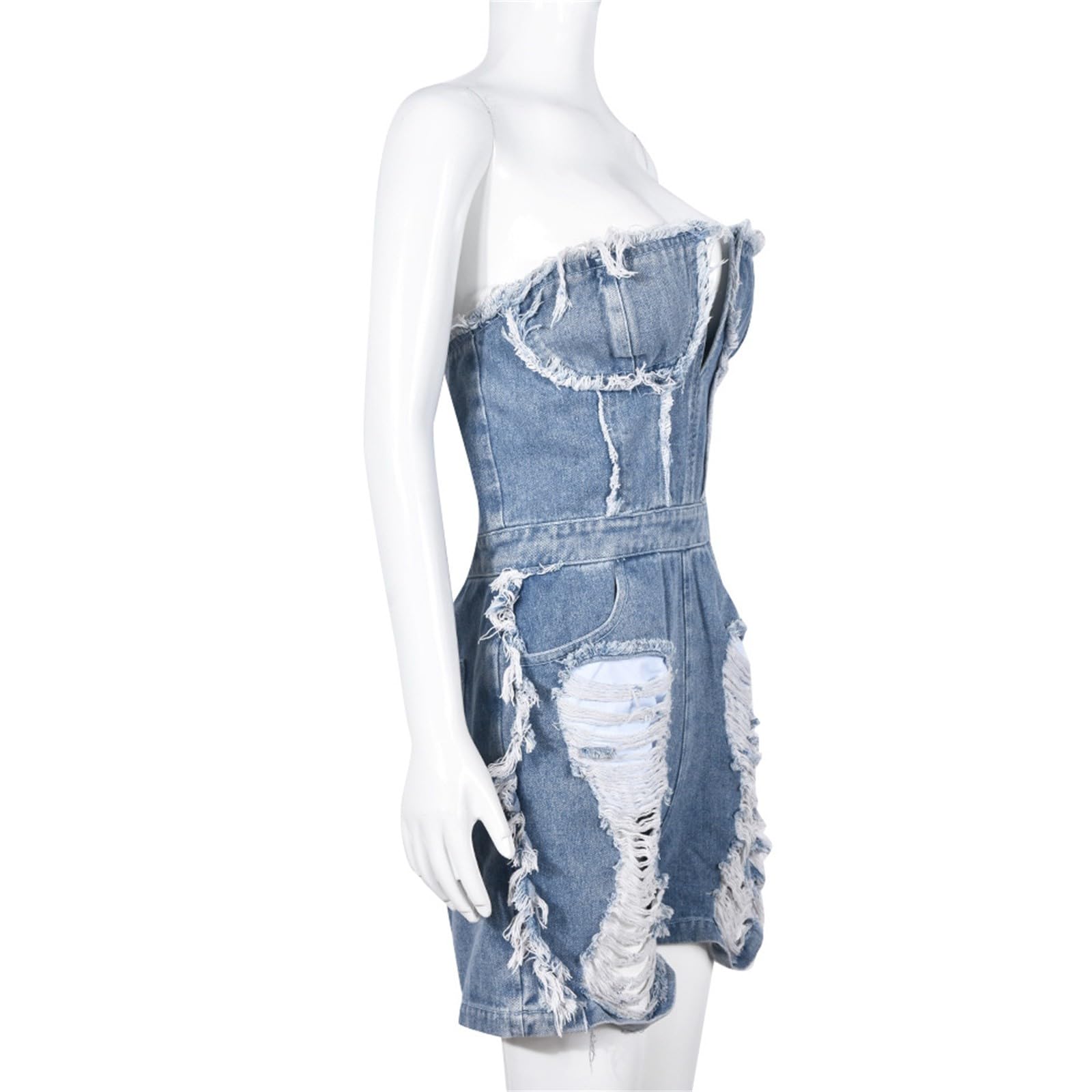 Generico Salopette Donna Elegante Corta Tuta di Jeans avvolta Corta con Cerniera a Foro Sexy da Donna Jumpsuit Donna Elegante Corta