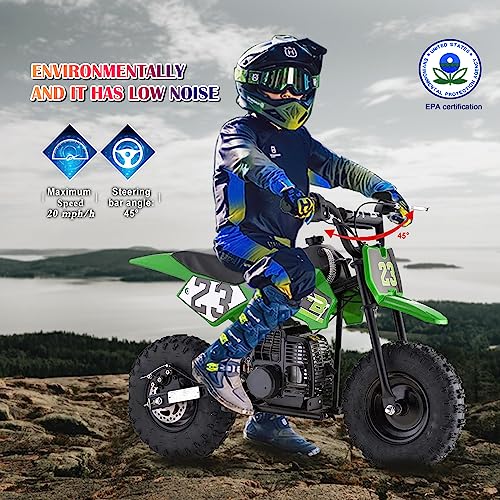 Mini Kid Dirt Bike, 49 CC 2-Stroke Gas Bike with Off-Rode Tire, Suspensions, Disc Brakes, Max Load 160Lbs, Up to 20Mph, EPA Approved
