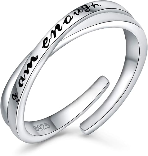URMWMOO 925 Sterling Silver I Am Enough Ring Adjustable Inspirational Rings Jewe