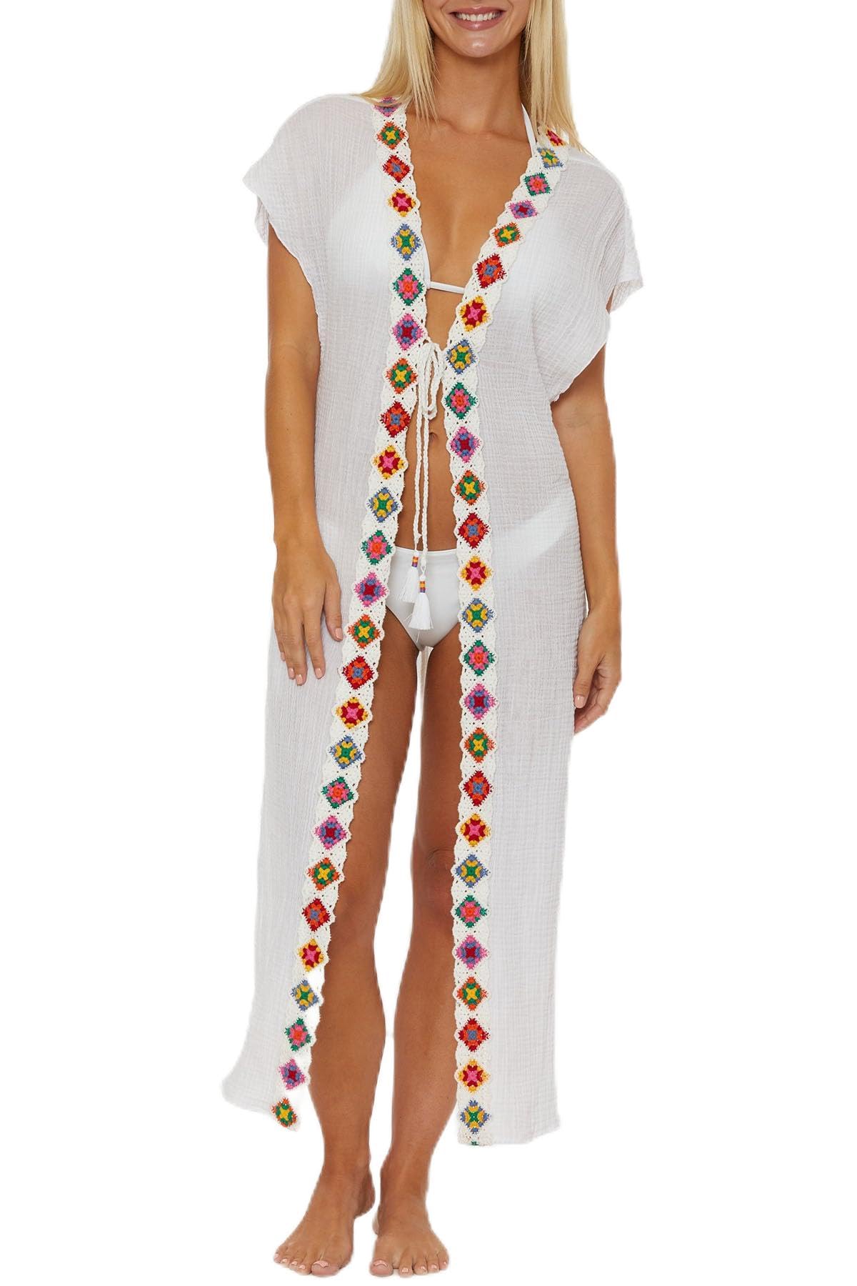 ISABELLA ROSE Womens Standard 1969 Tie Front Kimono Plunge V-Neck Casual Beach Cover Ups