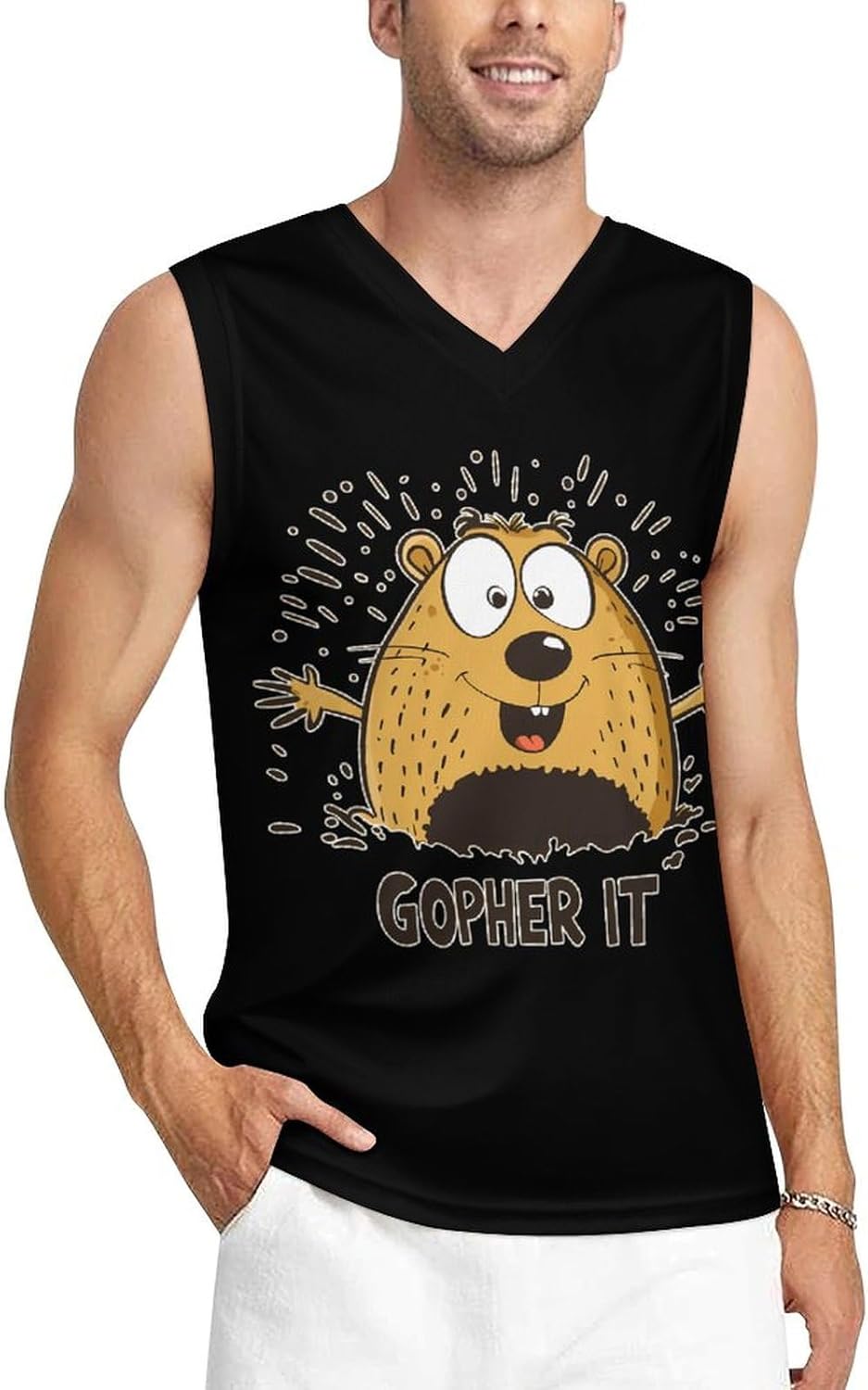 Gopher It Men's V-Neck Basketball Tank Top Sleeveless Workout Tank Shirts Gym Fitness Tees Vest