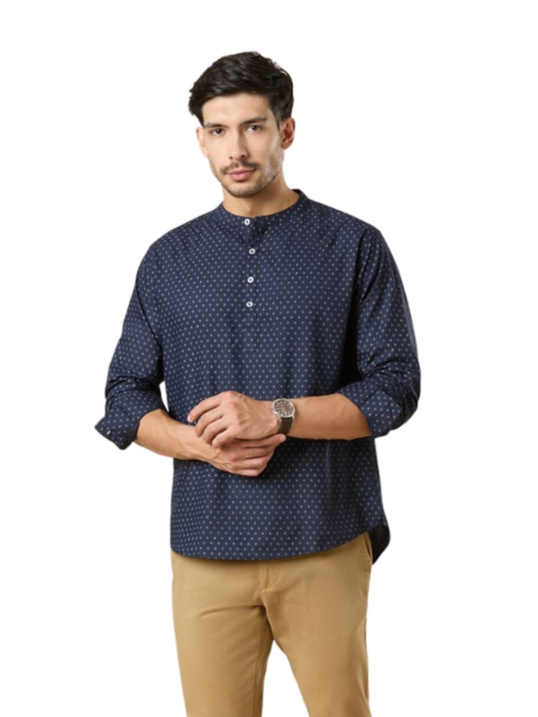 studio shringaar Men's Cotton Micro Motif Printed Classic Short Kurta Shirt (Regular Fit)-picture-27