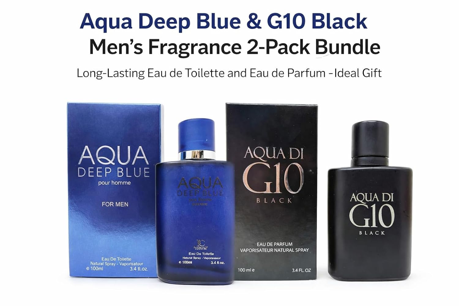Aqua Deep Blue & Aqua G10 Black Cologne for Men – 2 Pack Fragrance Bundle with Eau de Toilette & Eau de Parfum – Long-Lasting Men’s Cologne Set for Day & Night Wear,100ml Each Bottle - Image 3