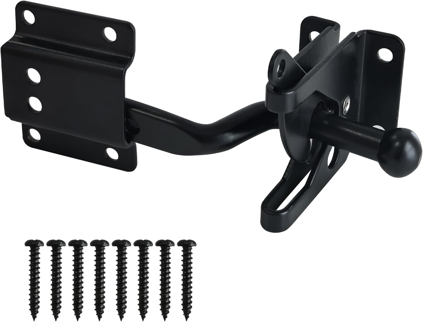 Heavy Duty Self-Locking Gate Latch, Privacy Door Latch for Wooden Fence, Wood Gate and Metal Gates, Suitable for Secure Pool, Yard, Garden, Black (Long)