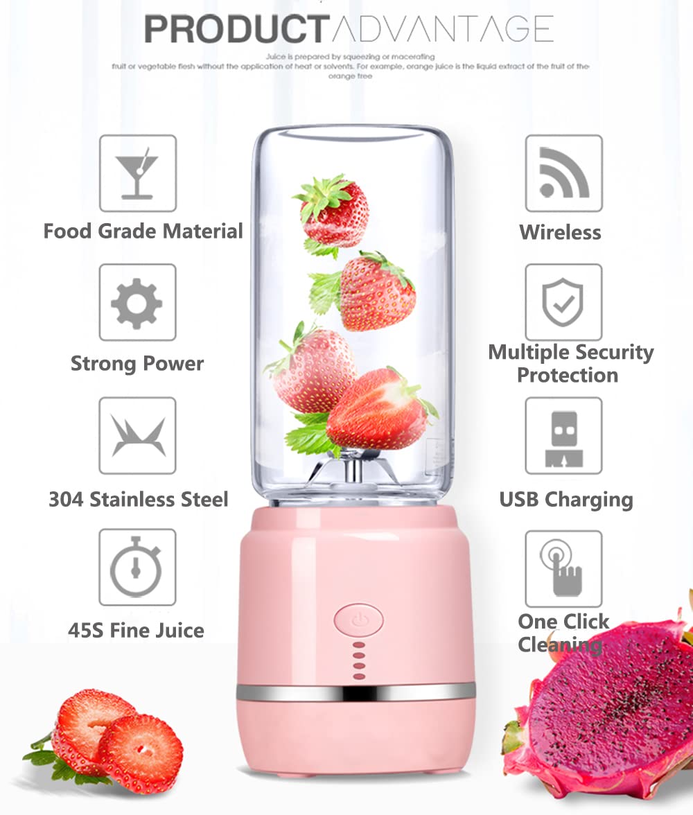 Licuadora portátil, 6 cuchillas de 400 ml, licuadora fresca, licuadora portátil, vidrio de borosilicato alto, potente mezclador de frutas, mezclador de suplementos de alimentos para bebés, para