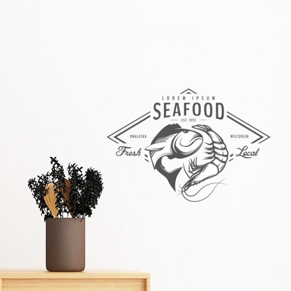 Papier peint vinyle amovible motif poisson marine et grand sticker mural 80cm