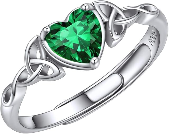 Heart Birthstone Celtic Knot Ring for Women 925 Sterling Silver Adjustable Ring Minimalist Jewelry(with Gift Box)
